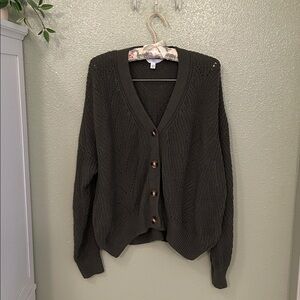 Time and Tru Olive Green Button-Up Knit Cardigan